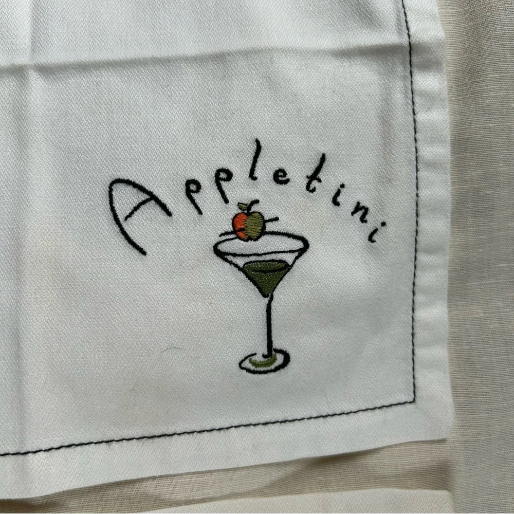 5 Pottery Barn Martini 9 1/2 X 9 1/2 in embroidered cloth napkins
